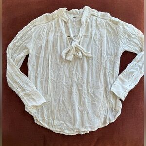 Free People White Long Sleeve Blouse with Tie Front
